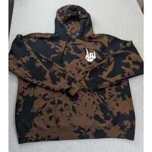 Bowery Supply Co Hoodie Mens Large Skeleton Hand Bleach Tie Dye Graphic Pullover